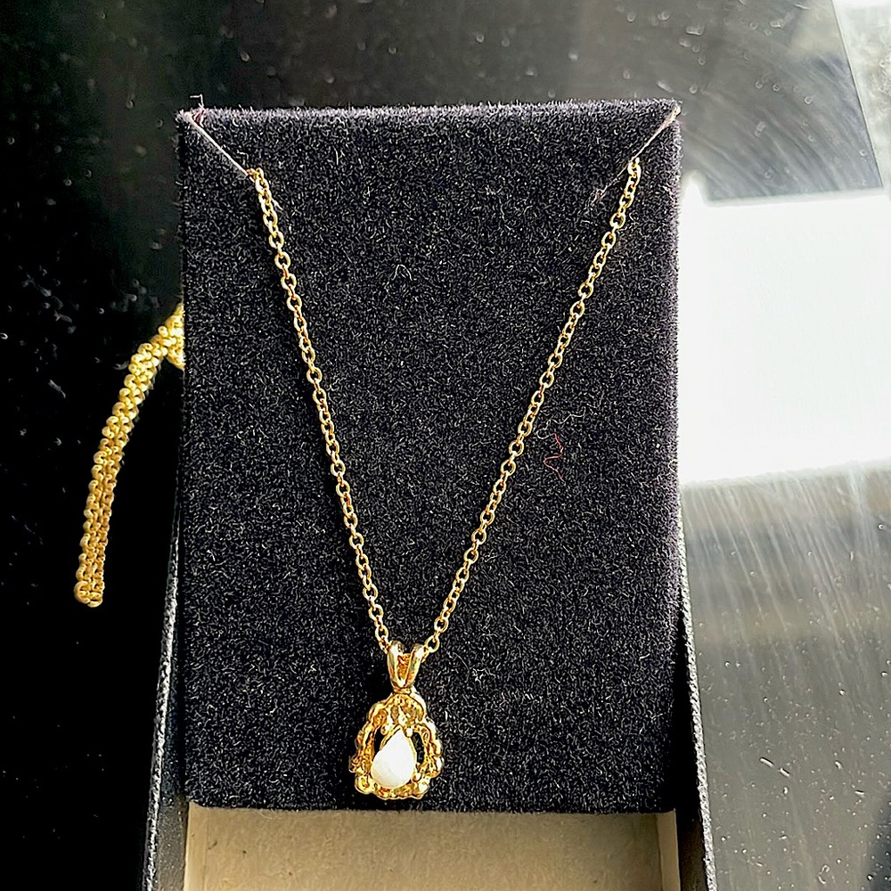 Opal in gold plated setting with gold plated 17” chain